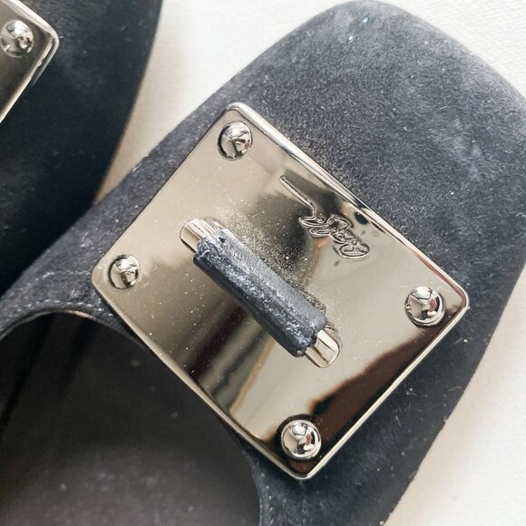 Donald J Pliner Black Suede Metal Monogram Detail Square Toe Flats 8M - Picture 3 of 8